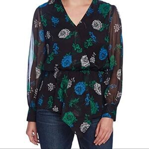 NWT Vince Camuto Womens Bishop Sleeves V-Neck Peplum Top SIZE S